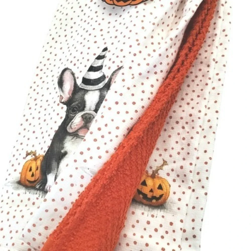 Frenchie French Bulldog Halloween Dog Pumpkin 3 Pack Kitchen Towel Set NEW!